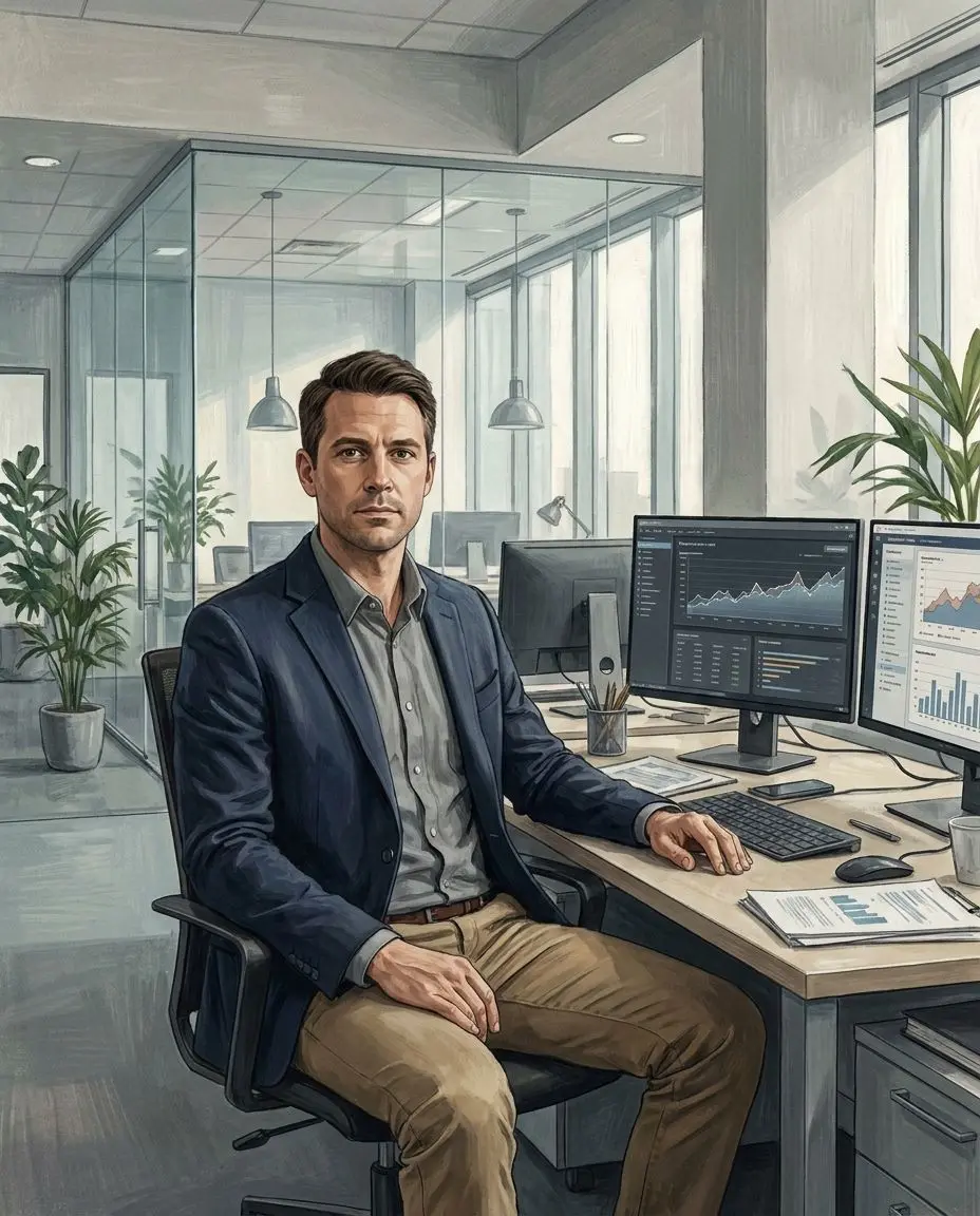 Retrato ilustrativo de um analista de conteúdos digitais
