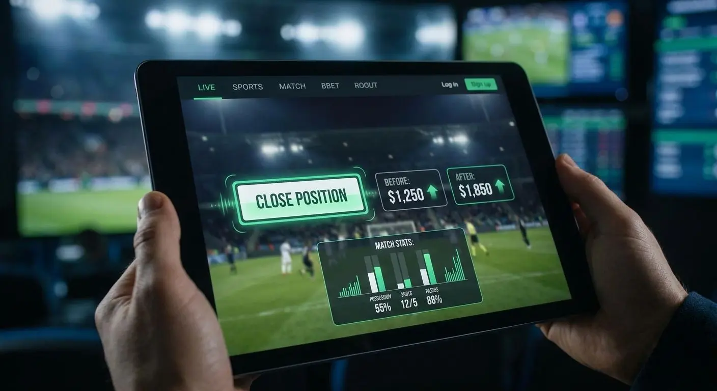 Mockup de aposta em direto com botão de Cash Out e valores comparativos