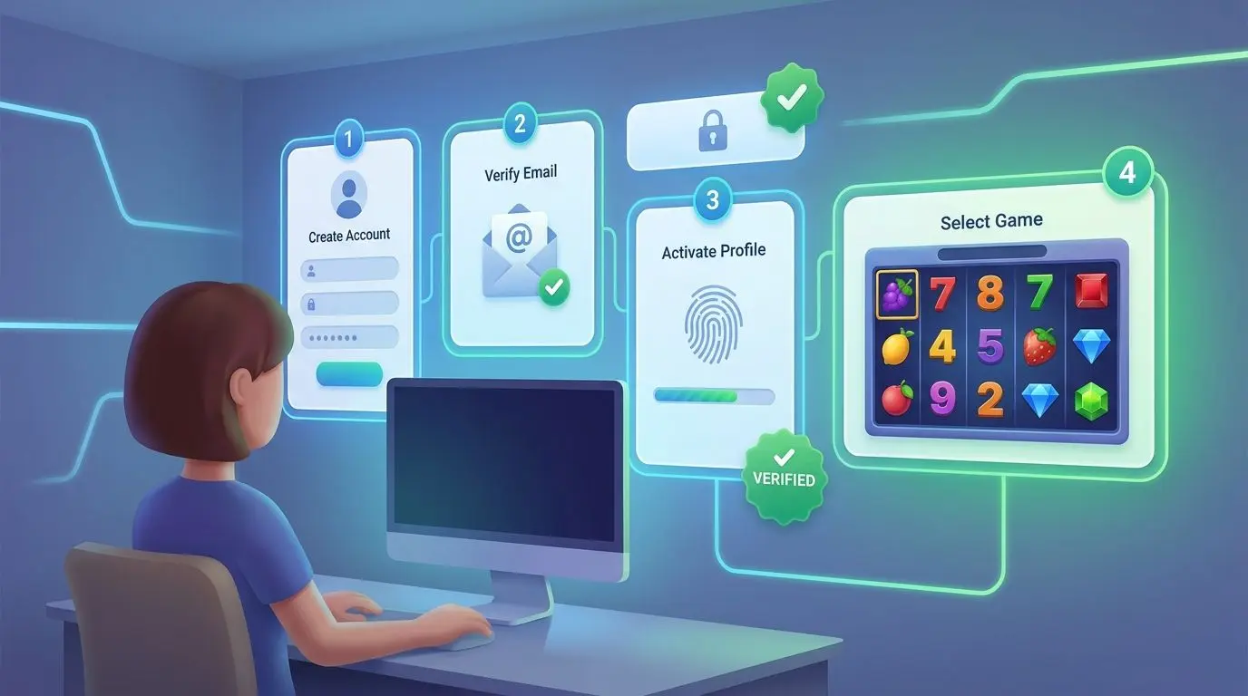 Ilustração do processo de registo e ativação de free spins