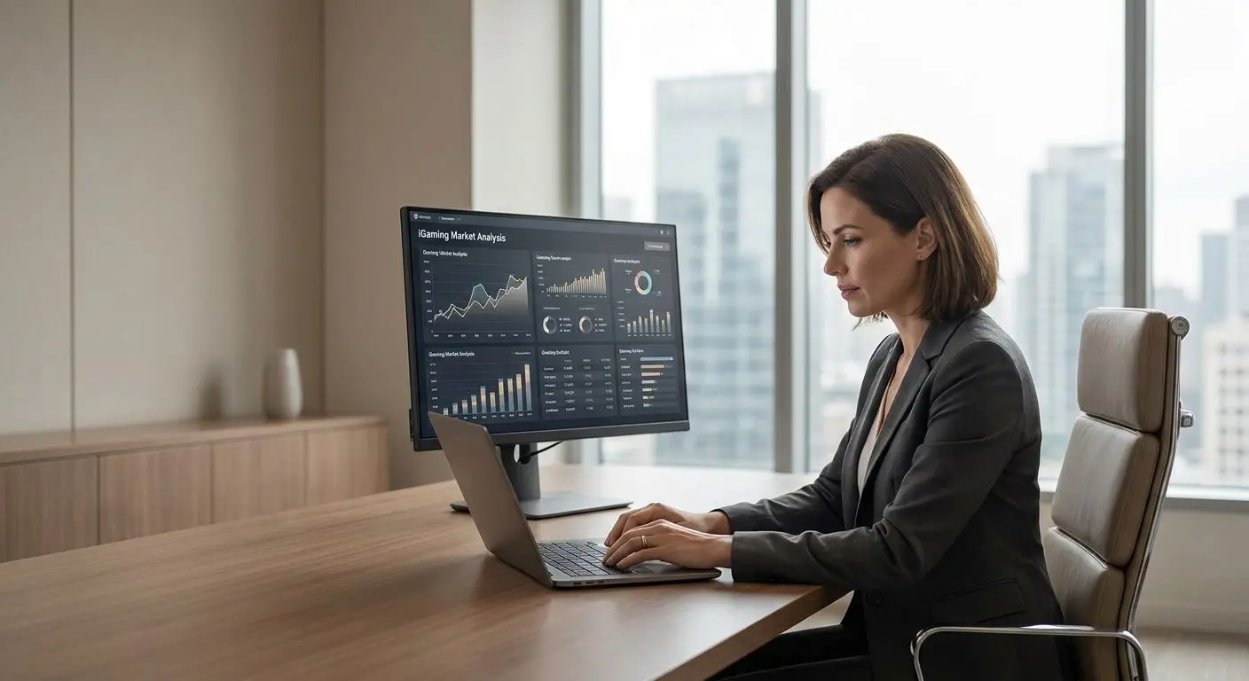 Ilustração de especialista a analisar plataforma digital de jogos