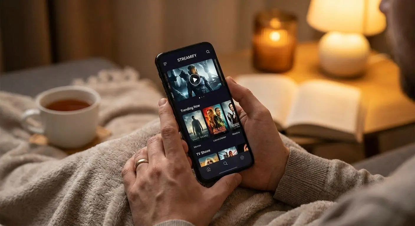 Utilizador com smartphone a aceder a plataforma de jogos online