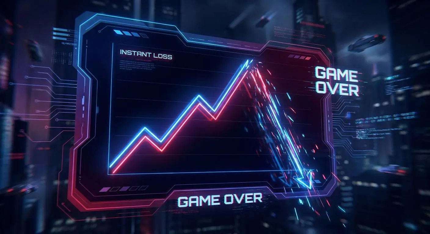 Visual dinâmico de jogo rápido com gráfico a subir e a cair