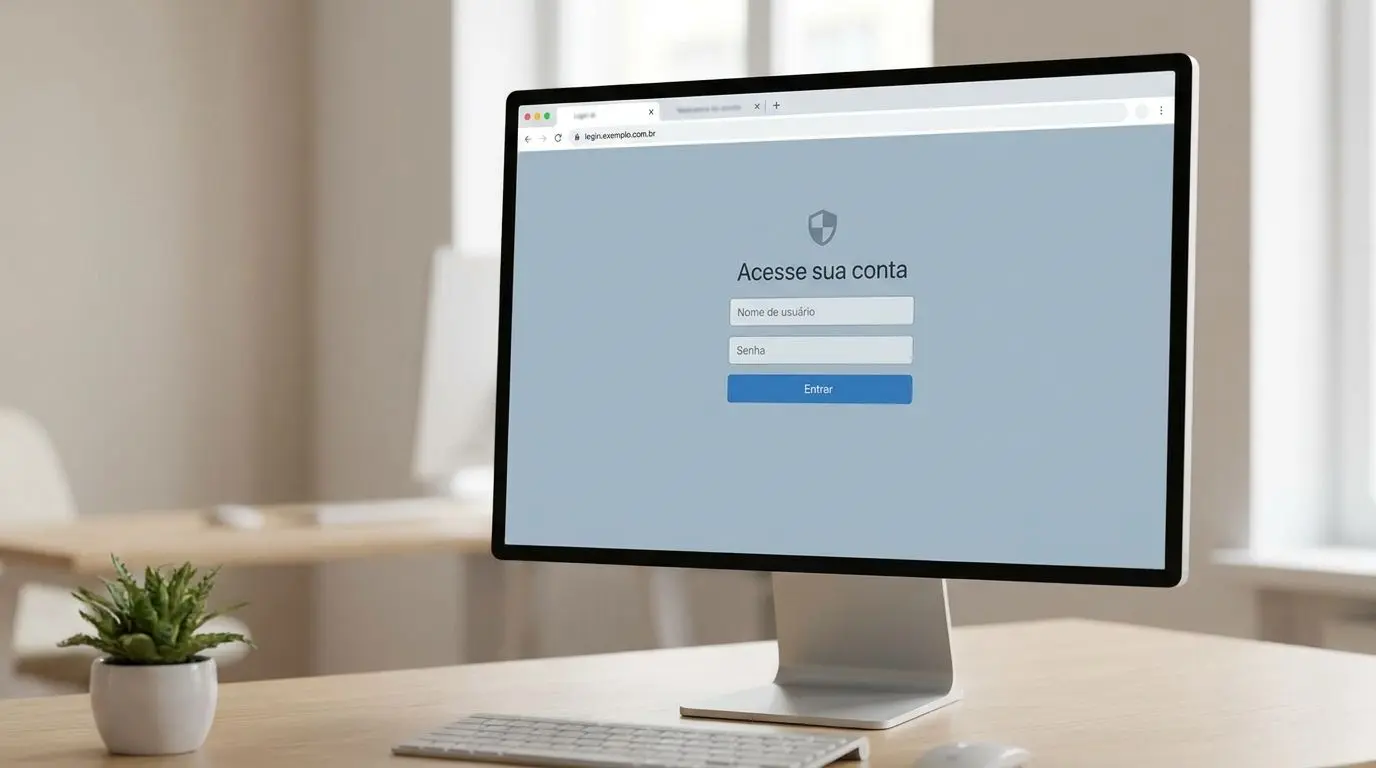 Interface de login no site com campos de utilizador e palavra-passe