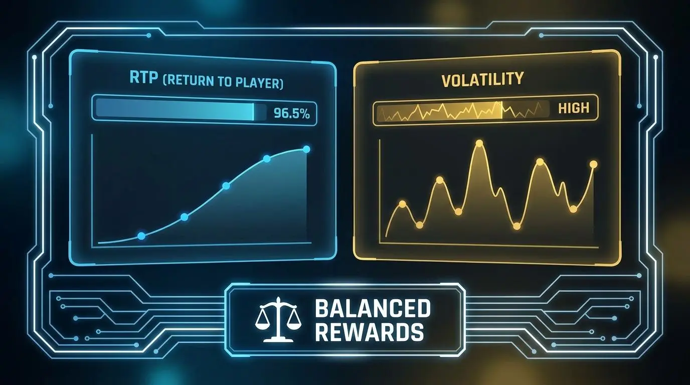 Visual abstracto sobre RTP e volatilidade em slots