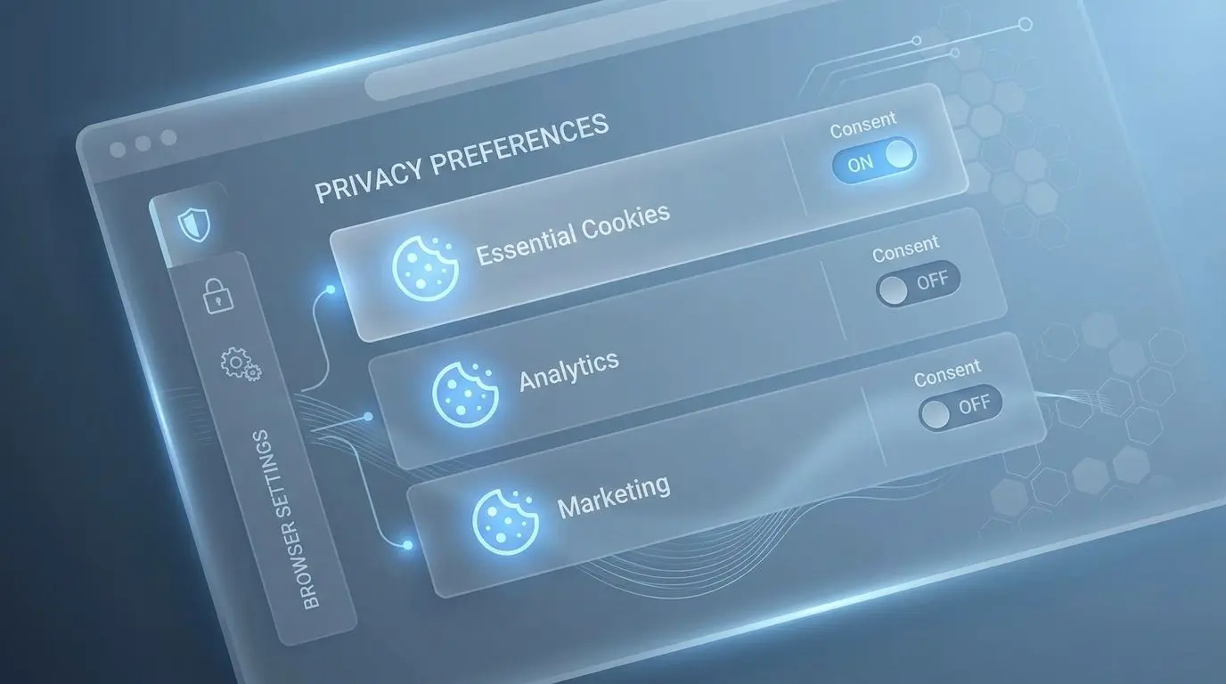 Ilustração de cookies e preferências de privacidade online