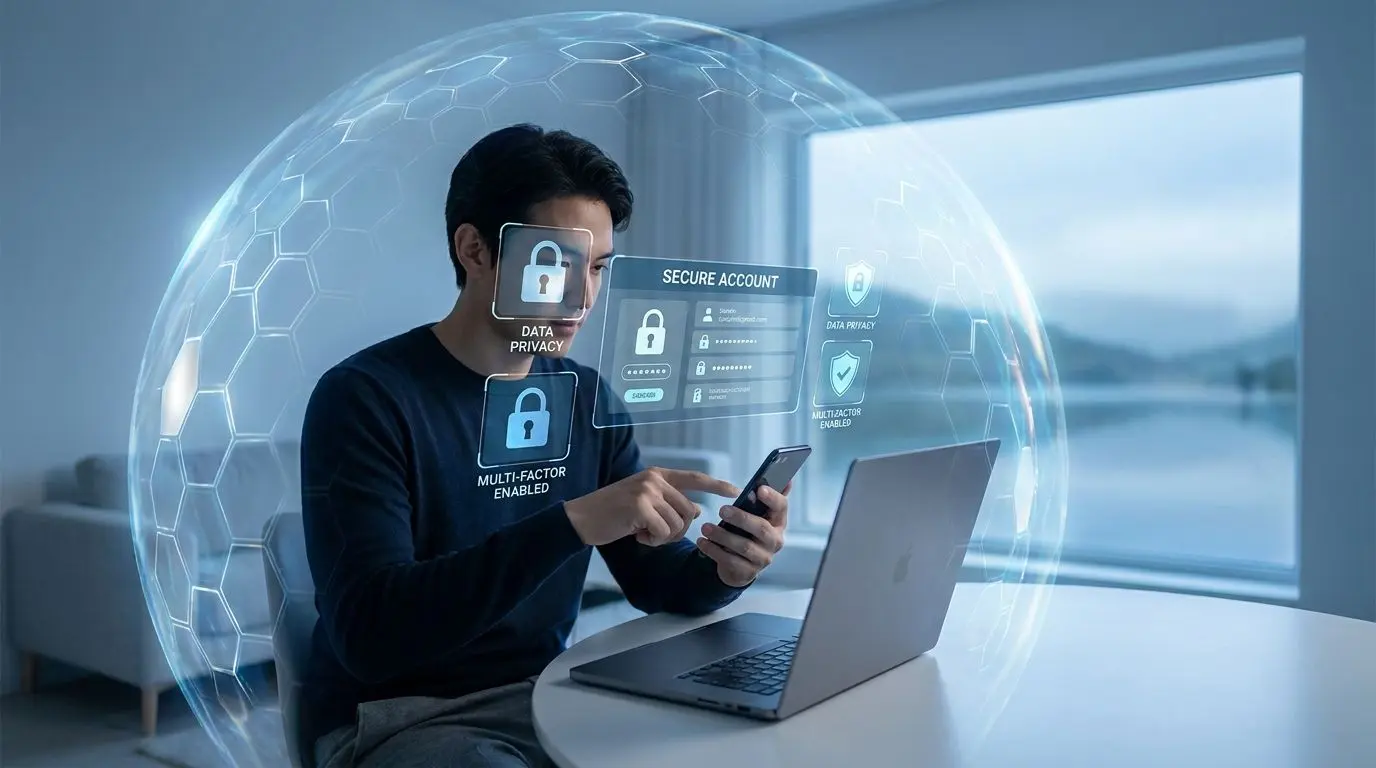 Escudo digital de proteção em torno de um utilizador online