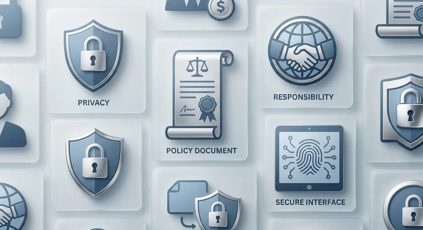 Ícones de políticas legais e privacidade no Solverde