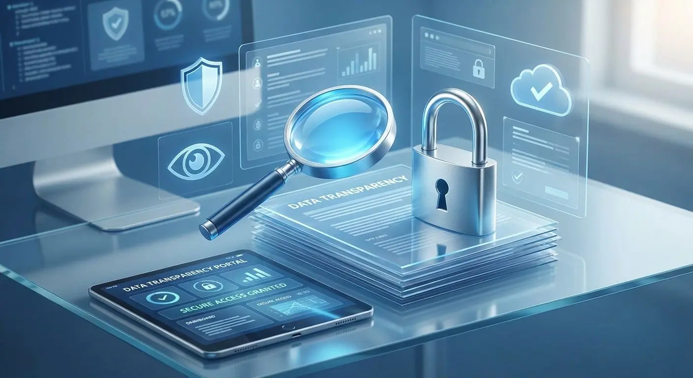 Ícones de documentos e privacidade sobre transparência de dados