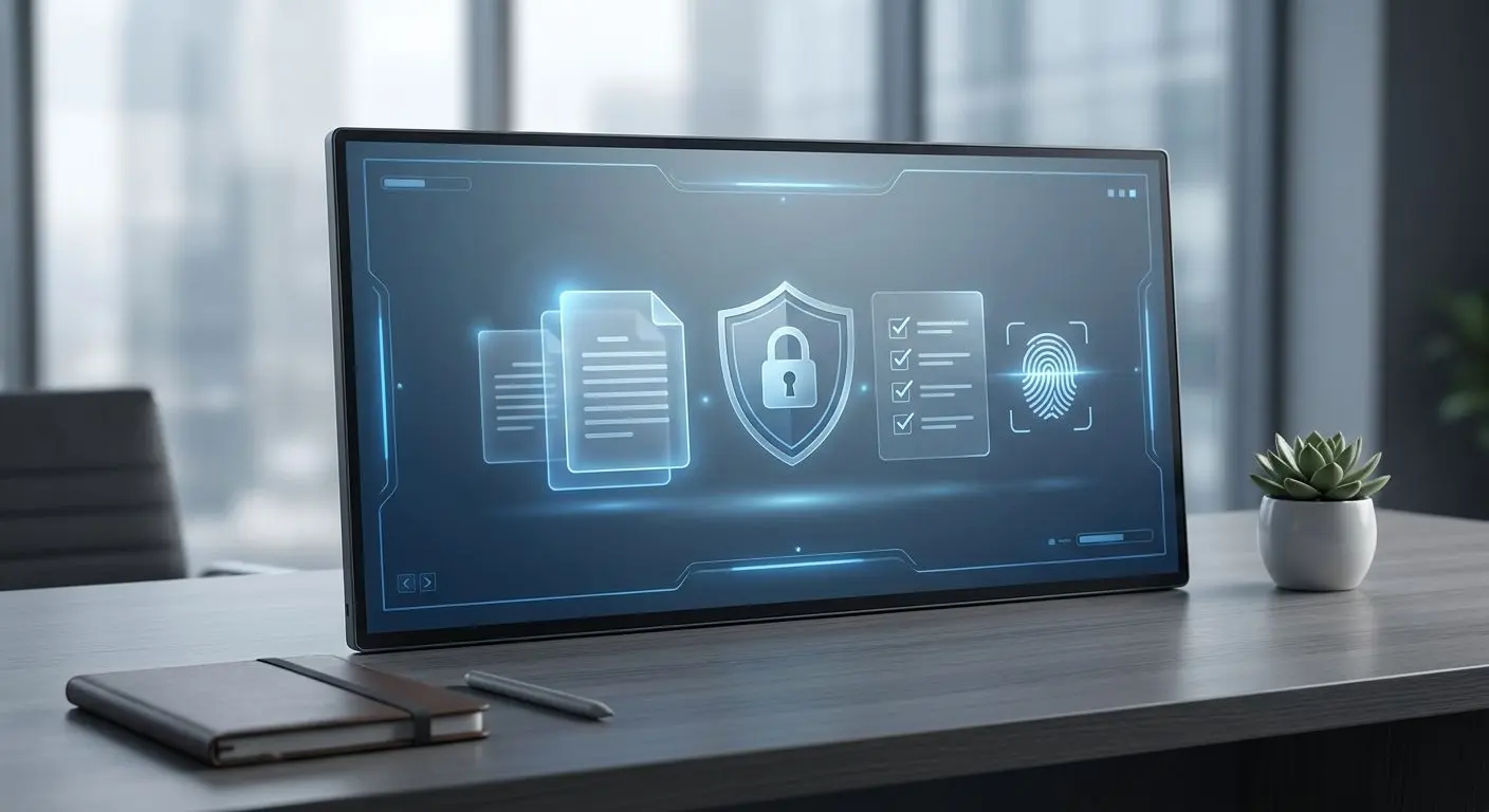 Banner informativo sobre termos e condições com documentos e ícones legais