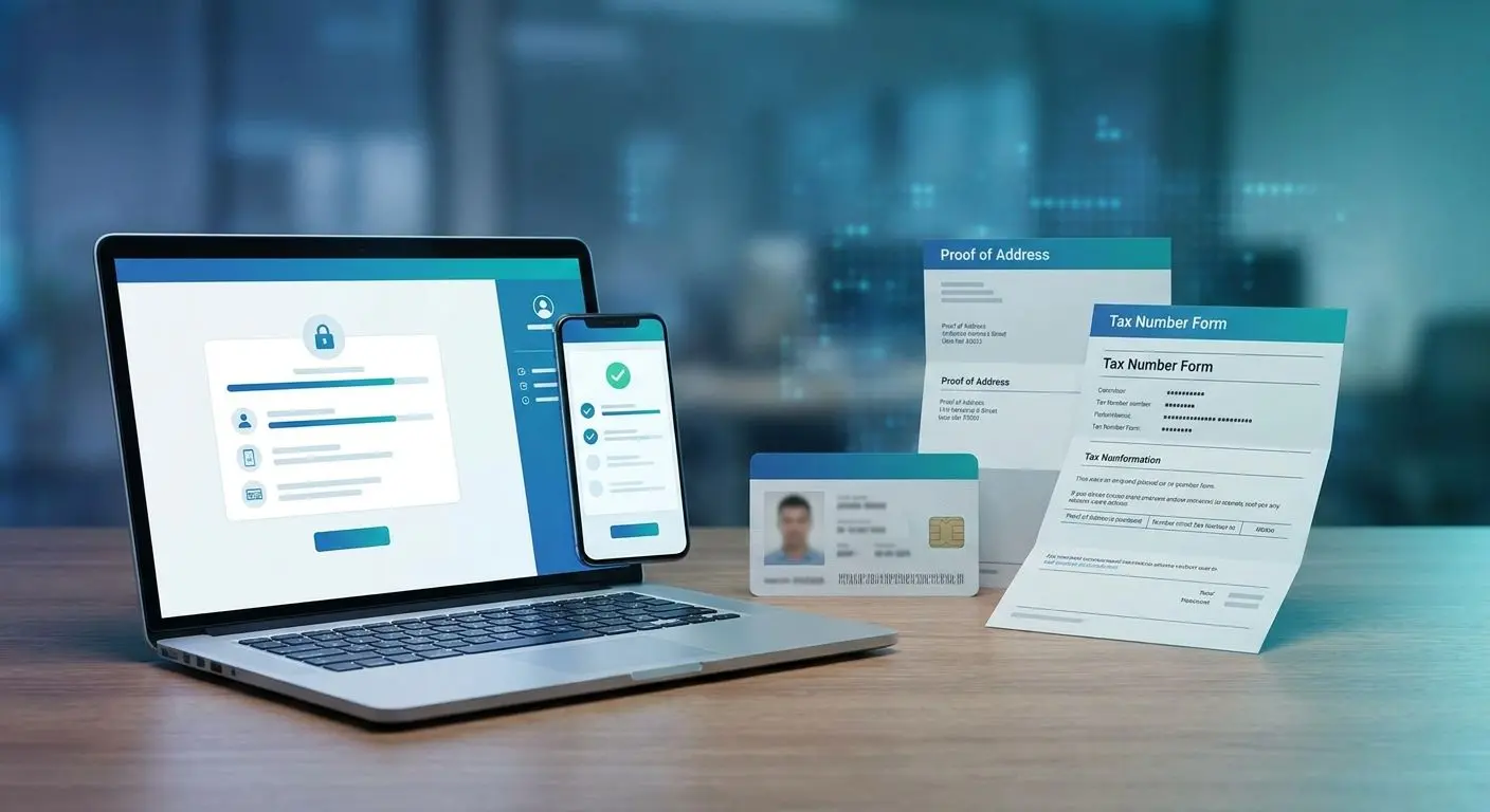 Ambiente digital seguro para verificação de conta com documentos e dados protegidos